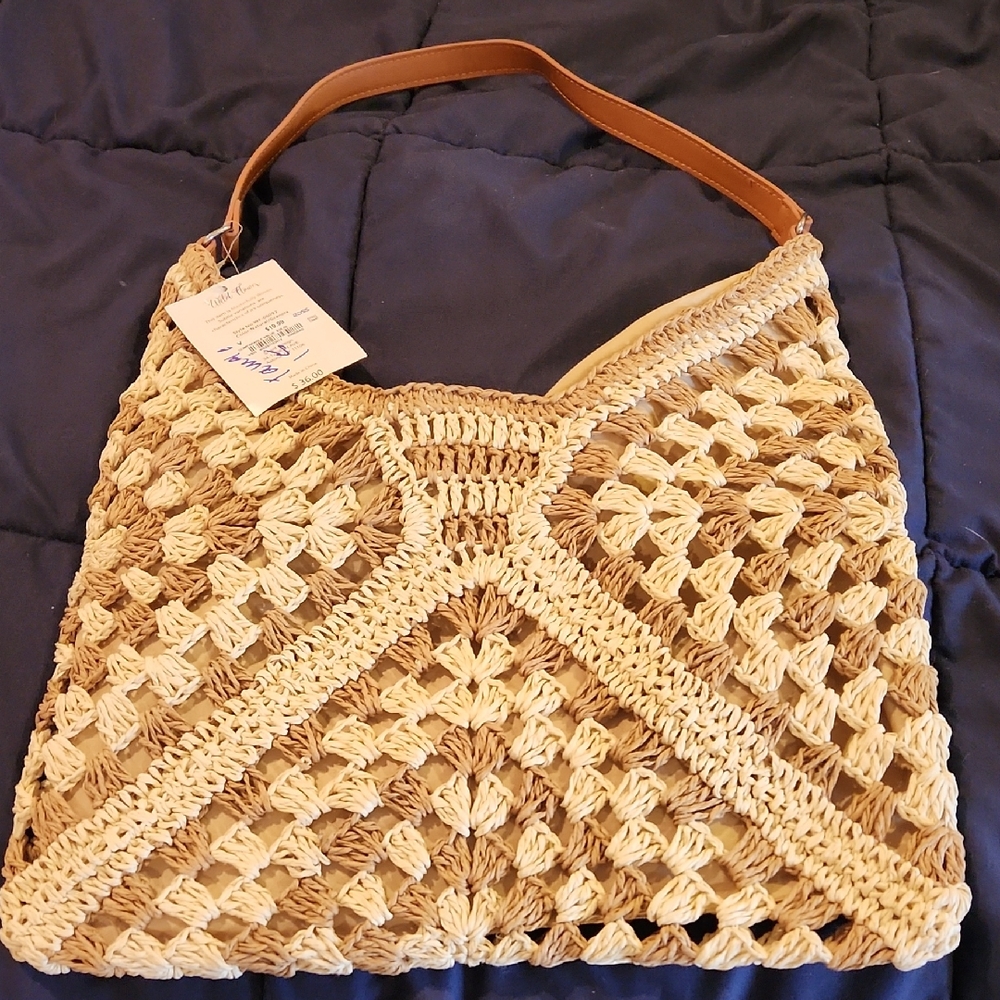 Handcrafted Beige and Brown Woven Tote Bag